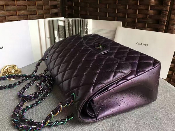 Chanel Big Flap Bag Purple Goatskin Iridescent Hardwares for Sale