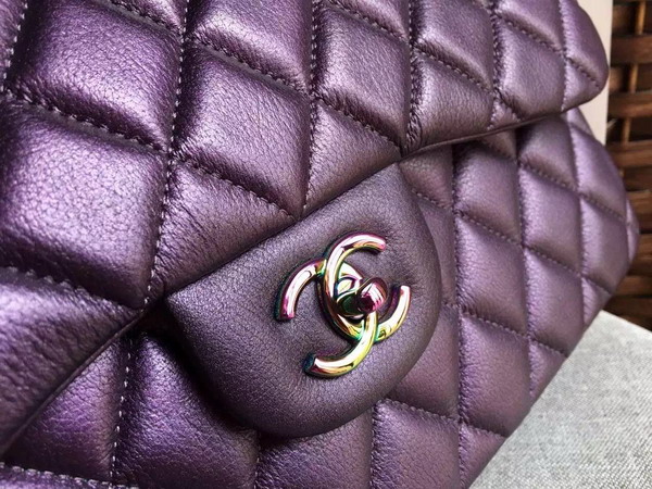 Chanel Big Flap Bag Purple Goatskin Iridescent Hardwares for Sale