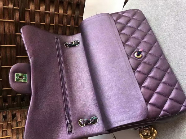 Chanel Big Flap Bag Purple Goatskin Iridescent Hardwares for Sale