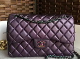 Chanel Big Flap Bag Purple Goatskin Iridescent Hardwares for Sale