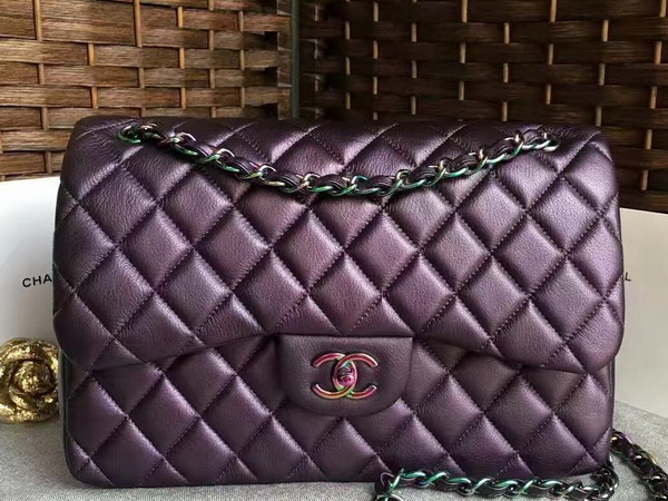 Chanel Big Flap Bag Purple Goatskin Iridescent Hardwares for Sale