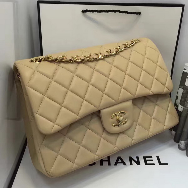 Chanel Big Flap Bag in Beige Lambskin with Gold Hardware For Sale