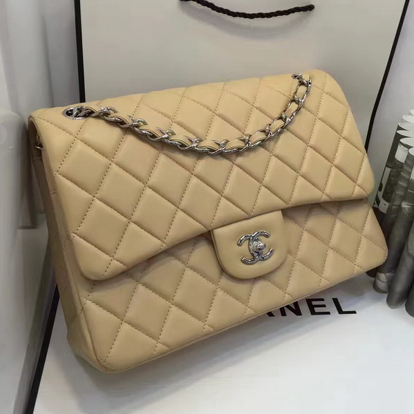 Chanel Big Flap Bag in Beige Lambskin with Silver Hardware For Sale