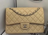 Chanel Big Flap Bag in Beige Lambskin with Silver Hardware For Sale