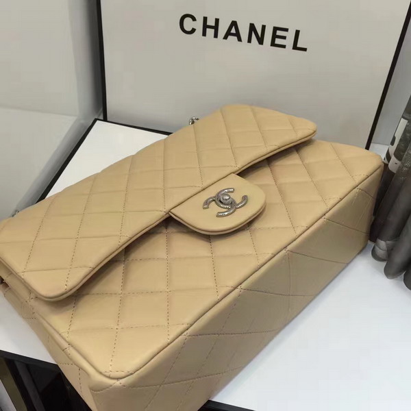 Chanel Big Flap Bag in Beige Lambskin with Silver Hardware For Sale