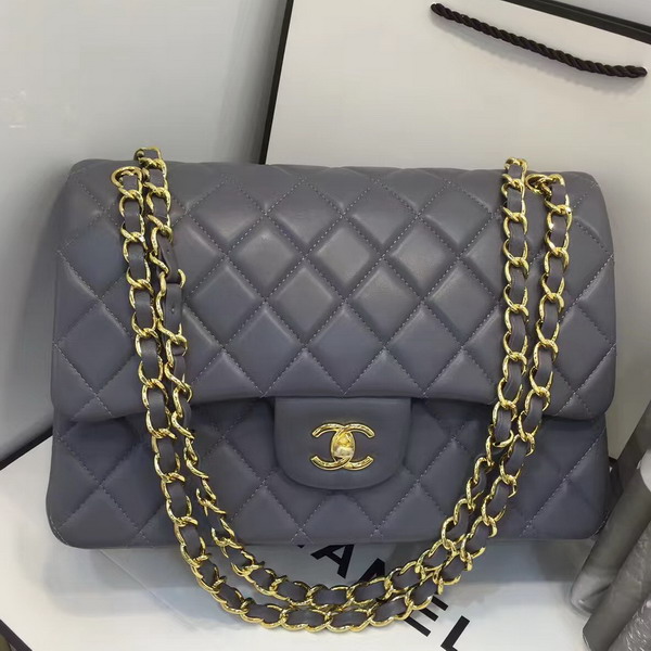 Chanel Big Flap Bag in Grey Lambskin with Gold Hardware For Sale