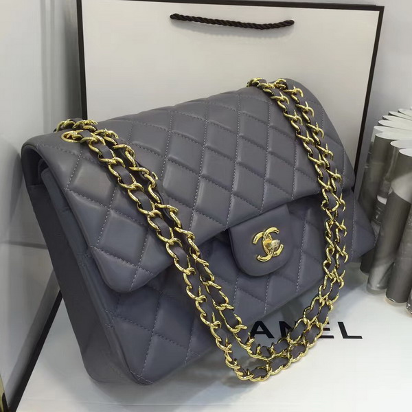 Chanel Big Flap Bag in Grey Lambskin with Gold Hardware For Sale