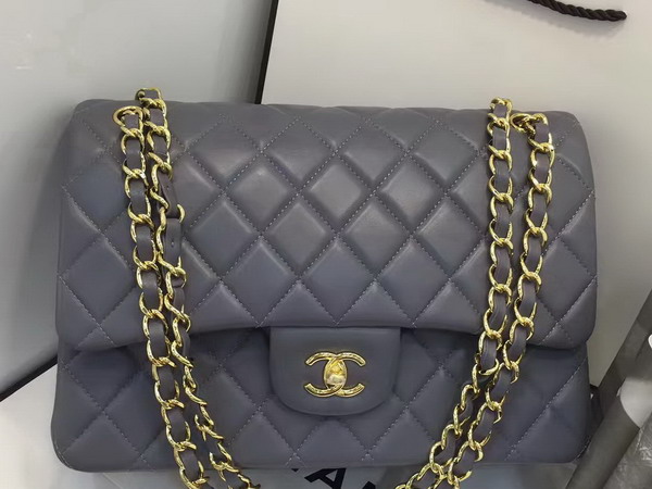 Chanel Big Flap Bag in Grey Lambskin with Gold Hardware For Sale