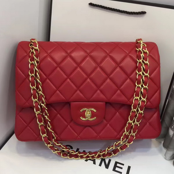 Chanel Big Flap Bag in Red Lambskin with Gold Hardware For Sale