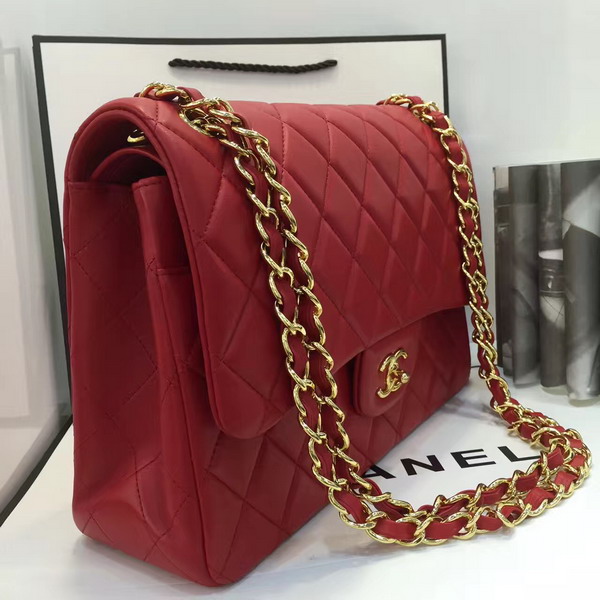 Chanel Big Flap Bag in Red Lambskin with Gold Hardware For Sale