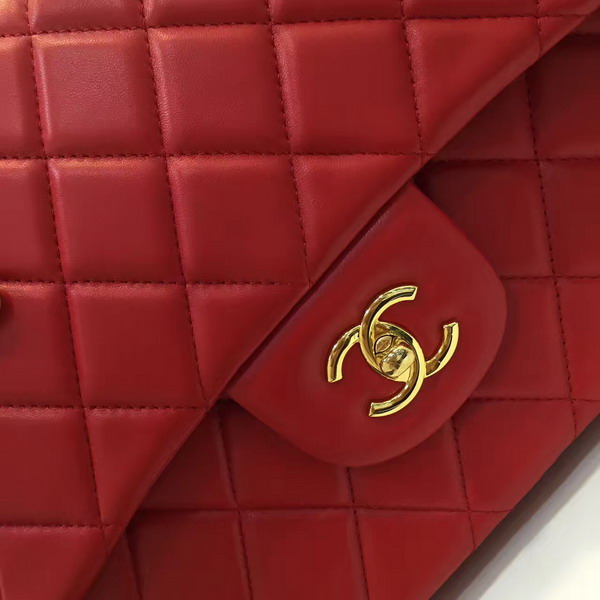 Chanel Big Flap Bag in Red Lambskin with Gold Hardware For Sale