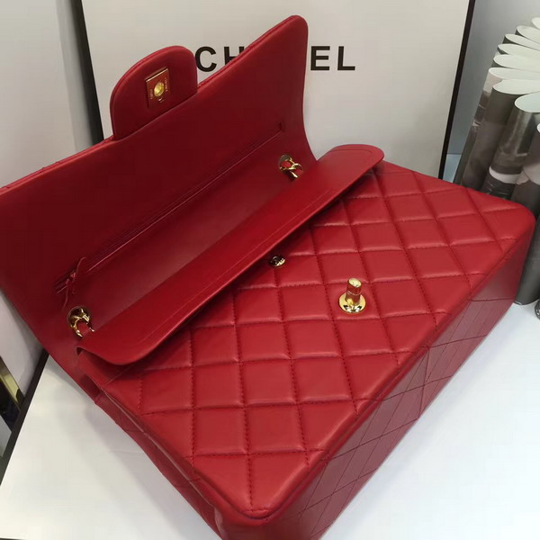 Chanel Big Flap Bag in Red Lambskin with Gold Hardware For Sale