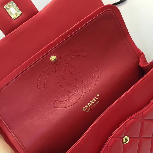 Chanel Big Flap Bag in Red Lambskin with Gold Hardware For Sale