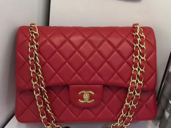 Chanel Big Flap Bag in Red Lambskin with Gold Hardware For Sale