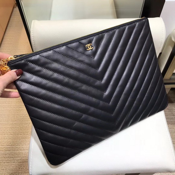 Chanel Big Pouch Black Chevron Lambskin