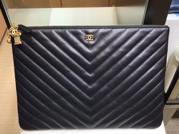 Chanel Big Pouch Black Chevron Lambskin