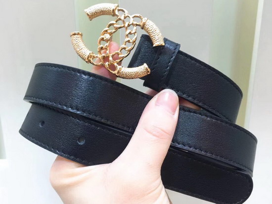 Chanel Black Leather Belt with Gold CC Buckle