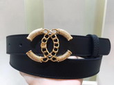 Chanel Black Leather Belt with Gold CC Buckle