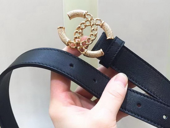 Chanel Black Leather Belt with Gold CC Buckle