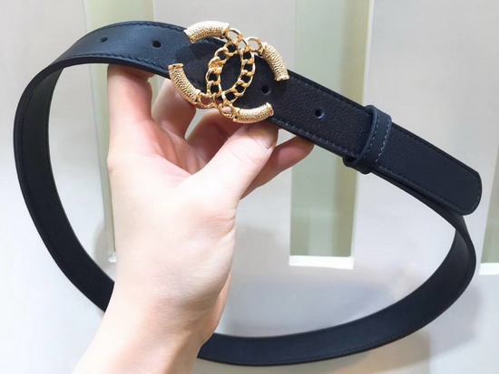 Chanel Black Leather Belt with Gold CC Buckle