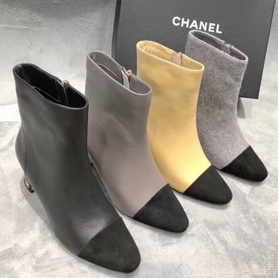 Chanel Black Leather Short Boot with Side Zip Calfskin and Suede Goatskin