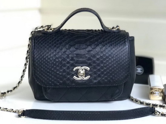 Chanel Black Python Flap Bag with Top Handle