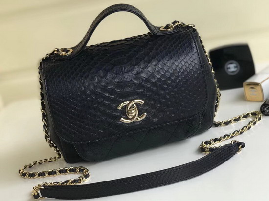 Chanel Black Python Flap Bag with Top Handle