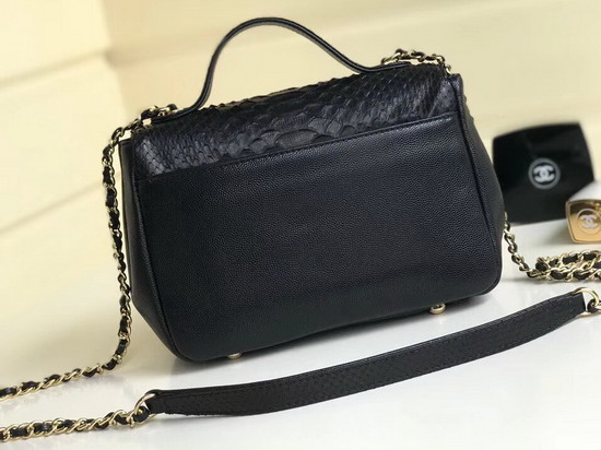 Chanel Black Python Flap Bag with Top Handle