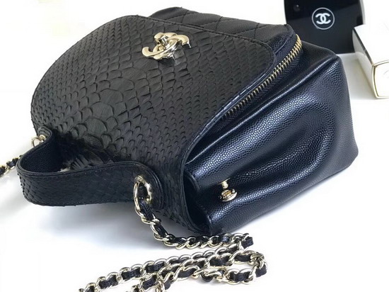 Chanel Black Python Flap Bag with Top Handle