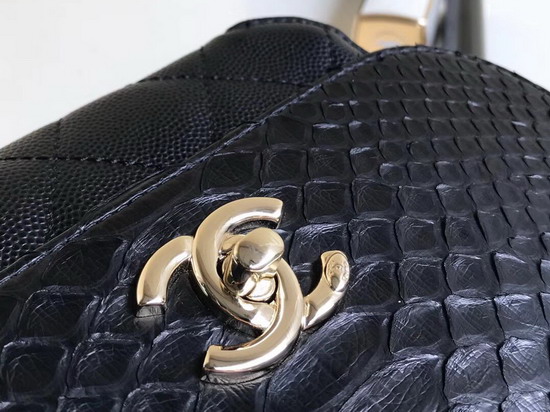 Chanel Black Python Flap Bag with Top Handle