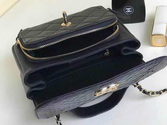 Chanel Black Python Flap Bag with Top Handle