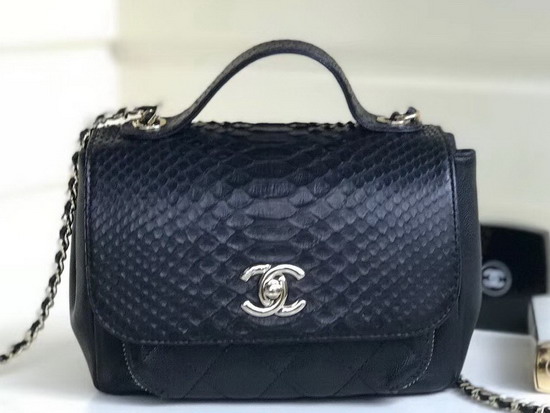 Chanel Black Python Flap Bag with Top Handle