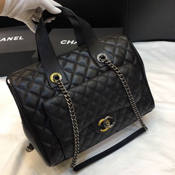 Chanel Bowling Bag Black Grained Calfskin Ruthenium Metal and Gold Metal for Sale