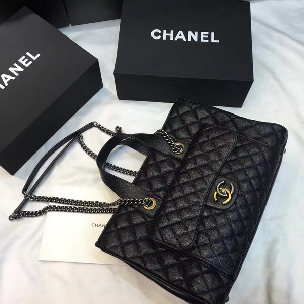 Chanel Bowling Bag Black Grained Calfskin Ruthenium Metal and Gold Metal for Sale