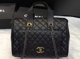 Chanel Bowling Bag Black Grained Calfskin Ruthenium Metal and Gold Metal for Sale