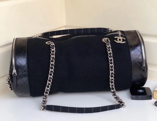 Chanel Bowling Bag Embroidered Wool and Calfskin Black