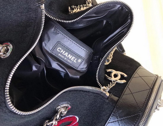 Chanel Bowling Bag Embroidered Wool and Calfskin Black