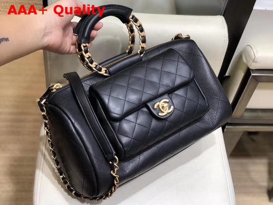 Chanel Bowling Bag Grained Calfskin Lambskin and Gold Tone Metal Black AS1359 Replica