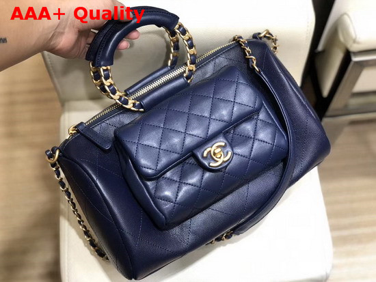 Chanel Bowling Bag Grained Calfskin Lambskin and Gold Tone Metal Navy Blue AS1359 Replica