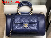 Chanel Bowling Bag Grained Calfskin Lambskin and Gold Tone Metal Navy Blue AS1359 Replica