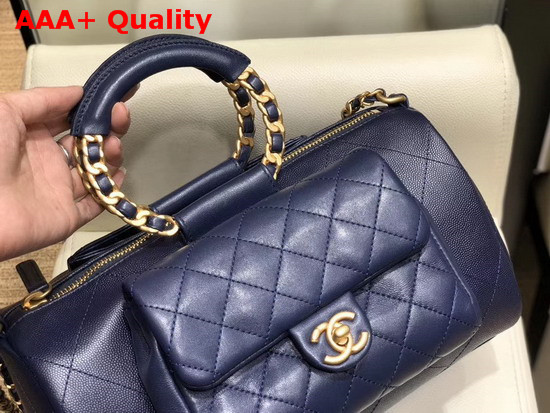 Chanel Bowling Bag Grained Calfskin Lambskin and Gold Tone Metal Navy Blue AS1359 Replica