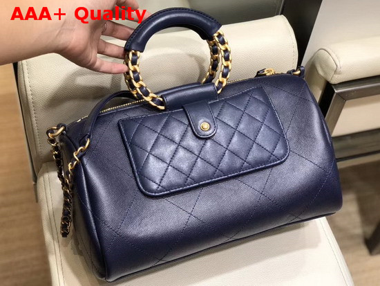 Chanel Bowling Bag Grained Calfskin Lambskin and Gold Tone Metal Navy Blue AS1359 Replica