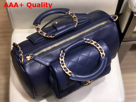 Chanel Bowling Bag Grained Calfskin Lambskin and Gold Tone Metal Navy Blue AS1359 Replica