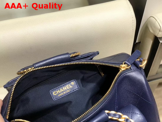 Chanel Bowling Bag Grained Calfskin Lambskin and Gold Tone Metal Navy Blue AS1359 Replica