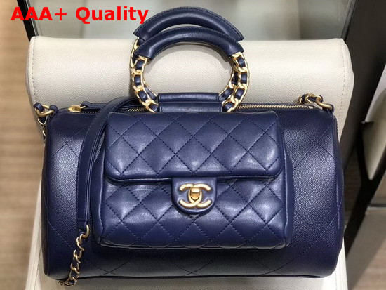 Chanel Bowling Bag Grained Calfskin Lambskin and Gold Tone Metal Navy Blue AS1359 Replica