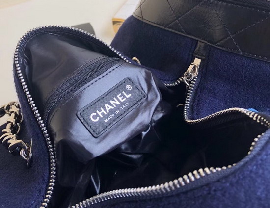 Chanel Bowling Bag Navy Blue Embroidered Wool and Calfskin