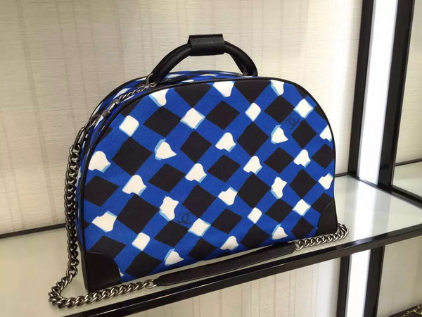 Chanel Bowling Bag Printed Canvas Blue and Black for Sale