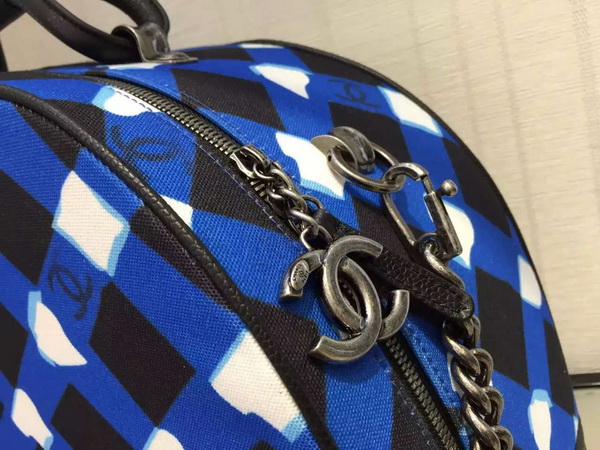 Chanel Bowling Bag Printed Canvas Blue and Black for Sale