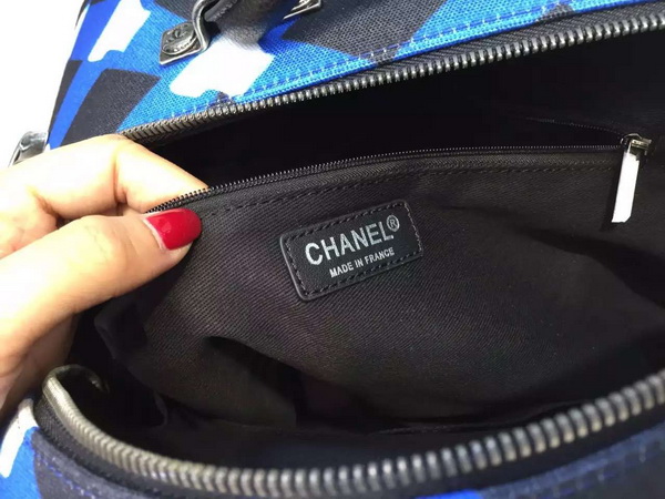 Chanel Bowling Bag Printed Canvas Blue and Black for Sale