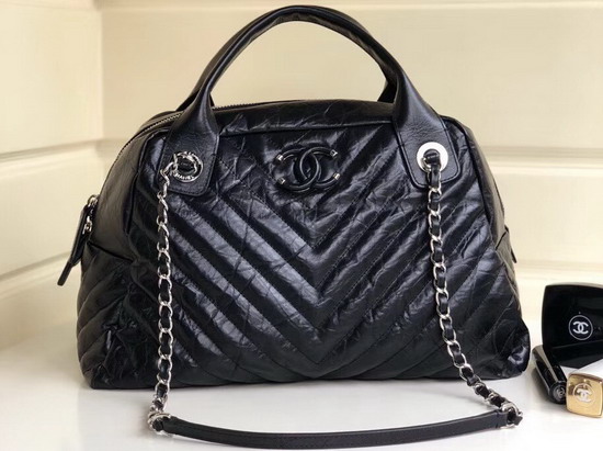 Chanel Bowling Bag in Black Aged Calfskin